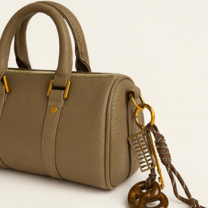 Dove Taupe Textured Barrel Handbag with Dual Handles