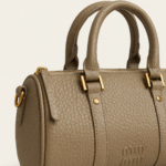 Dove Taupe Textured Barrel Handbag with Dual Handles - Image 2