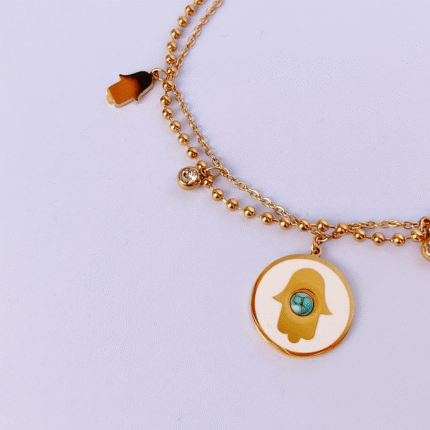 Evil Eye Hamsa Layered Charms Bracelet