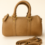 Brown Textured Barrel Handbag with Dual Handles
