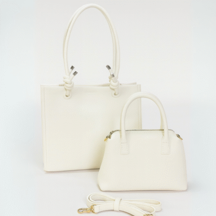 Elegant White Handbag Set with Tote & Mini Bag (3-in-1 with Sling Strap)