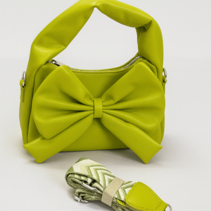 Chic Lime Neon Green Bow Handbag with Detachable Sling Strap