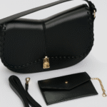 Elegant Black Shoulder Bag & Sling Bag with Gold Detailing & Detachable Pouch - Image 3