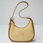 Beige Textured Shoulder Bag with Gold Detailing - Image 3