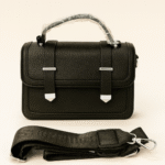 Classic Black Structured Satchel Bag with Top Handle & Strap - Image 2