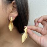 Golden Twisted Leaf Earring - Image 3