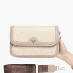 Beige-Taupe Textured Crossbody Bag with Detachable Strap - Image 2