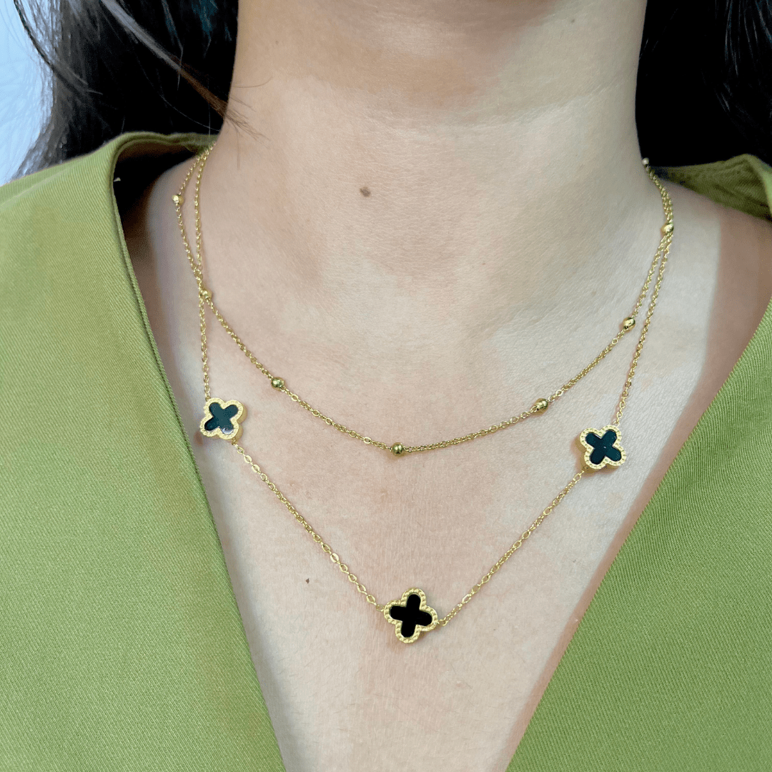 Untitled design (97) Black Clover Layered Necklace - Image 1