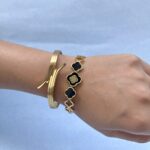 Bracelet Stack (Set of 2)- Midnight Clover & Golden Minimal Wrap Bracelet
