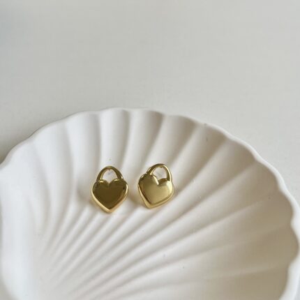 Golden Heart Lock Earrings